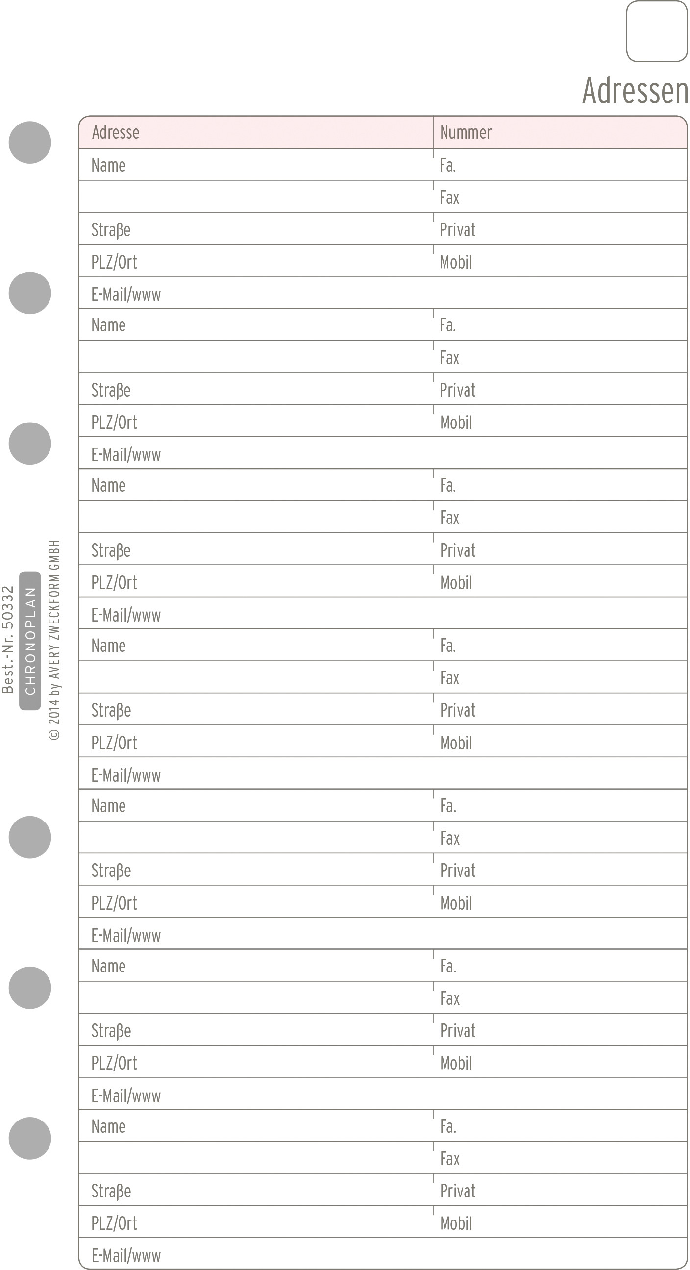 CHRONOPLAN Adressen 50332Z.26 16 Blatt Midi