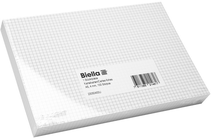 BIELLA Karteikarten kariert 4mm A5 23050400U weiss 100 Stück