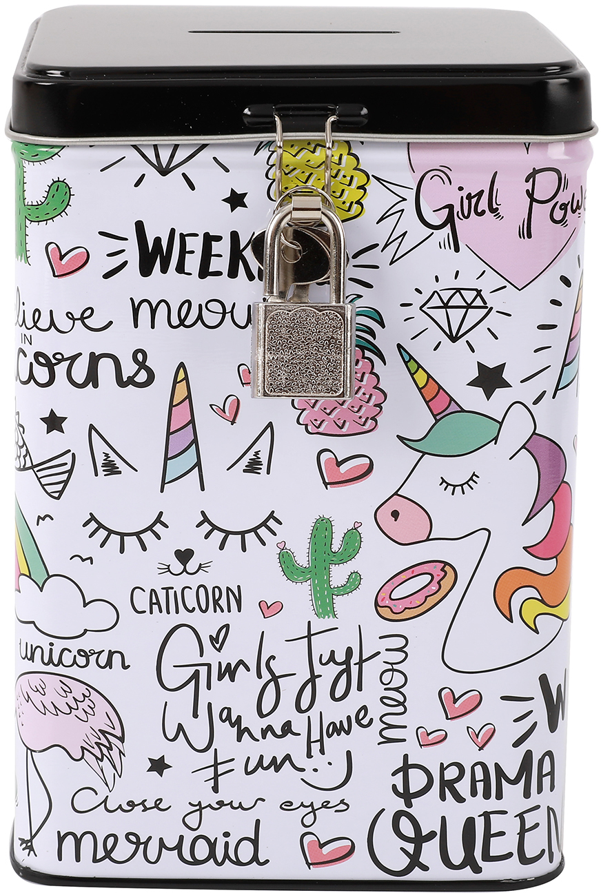 I-TOTAL Sparkasse mit Schloss XL2011 Einhorn 15.3x10.6x10.6cm