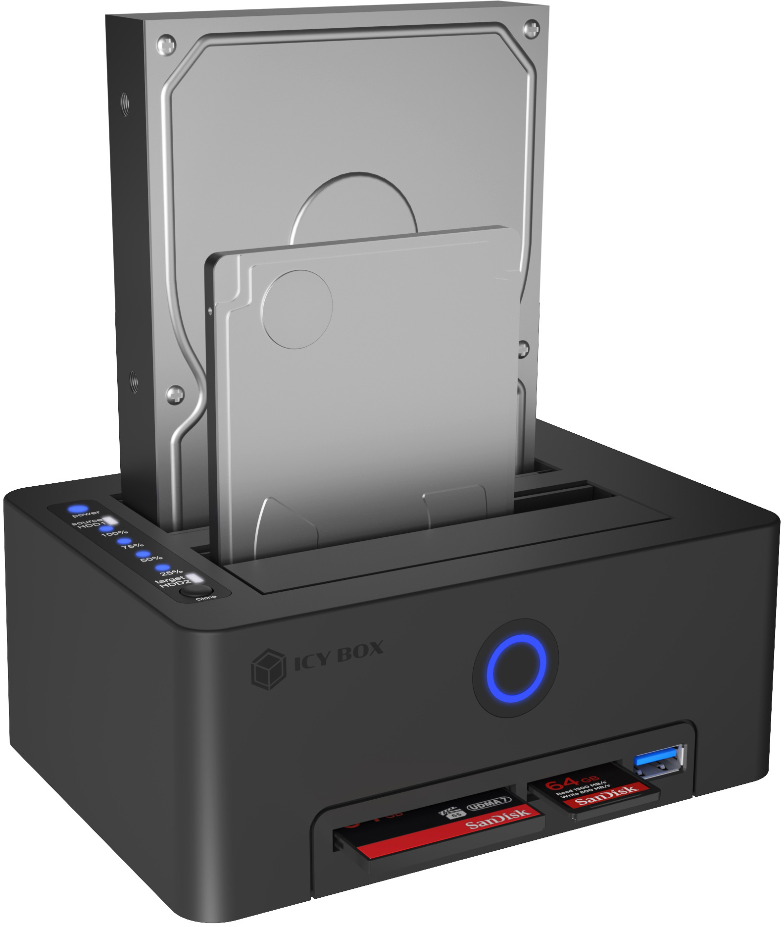 ICY BOX CloneStation for 2.5/3.5 inch IB-1233CL-CR incl. card reader,USB-A