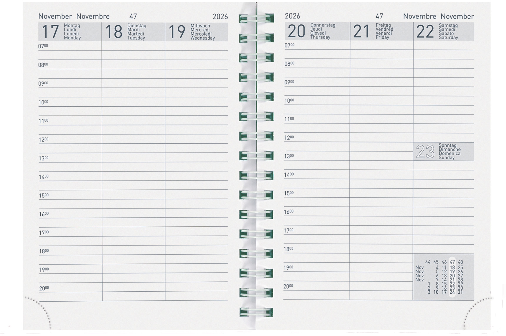 BIELLA Taschenagenda Rex Wire-O 2026 825778000026U 1W/2S Ersatz ML 10.1x14.2cm