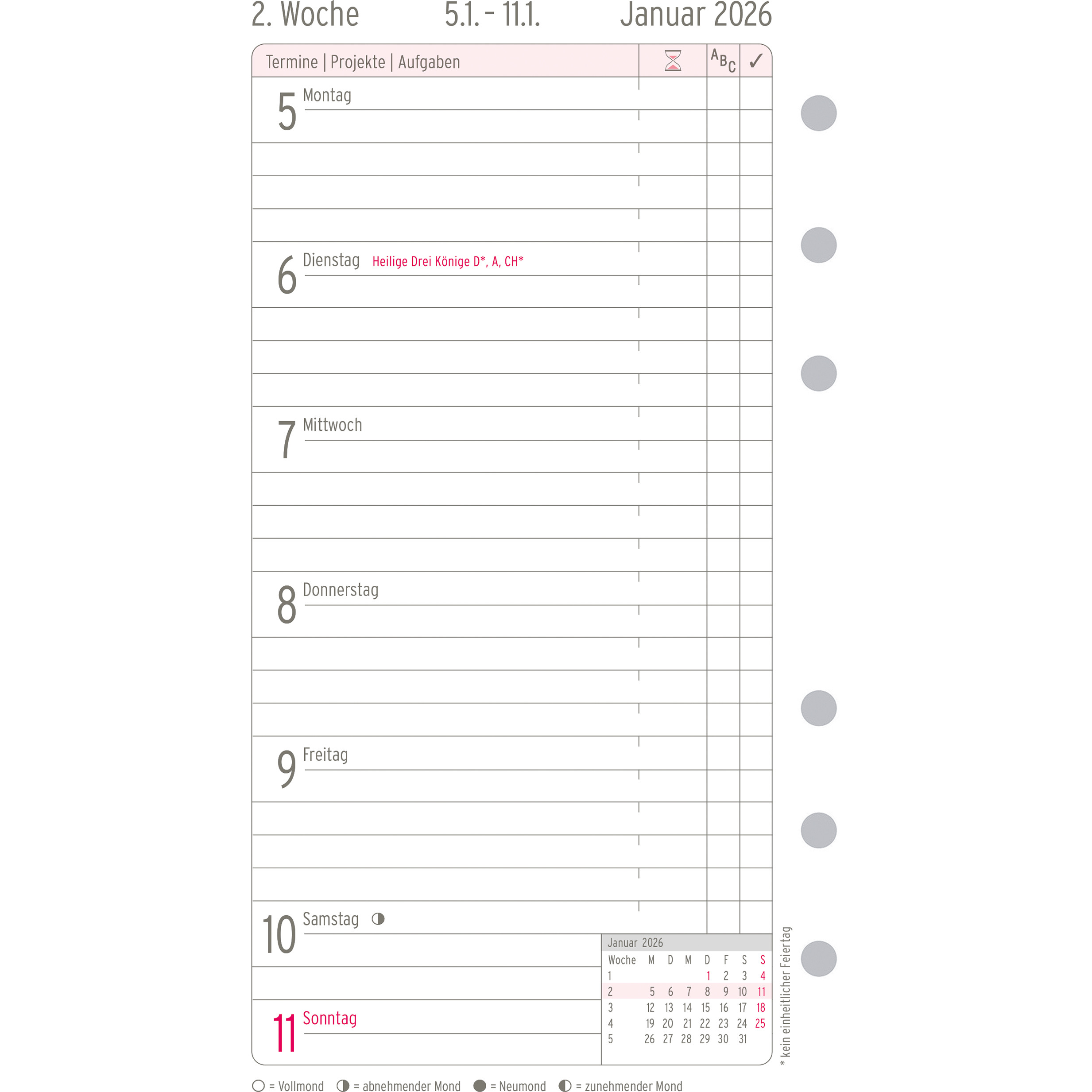 CHRONOPLAN Ersatz Wochenplan 2026 50556Z.26 1W/1S in Zeilen Midi