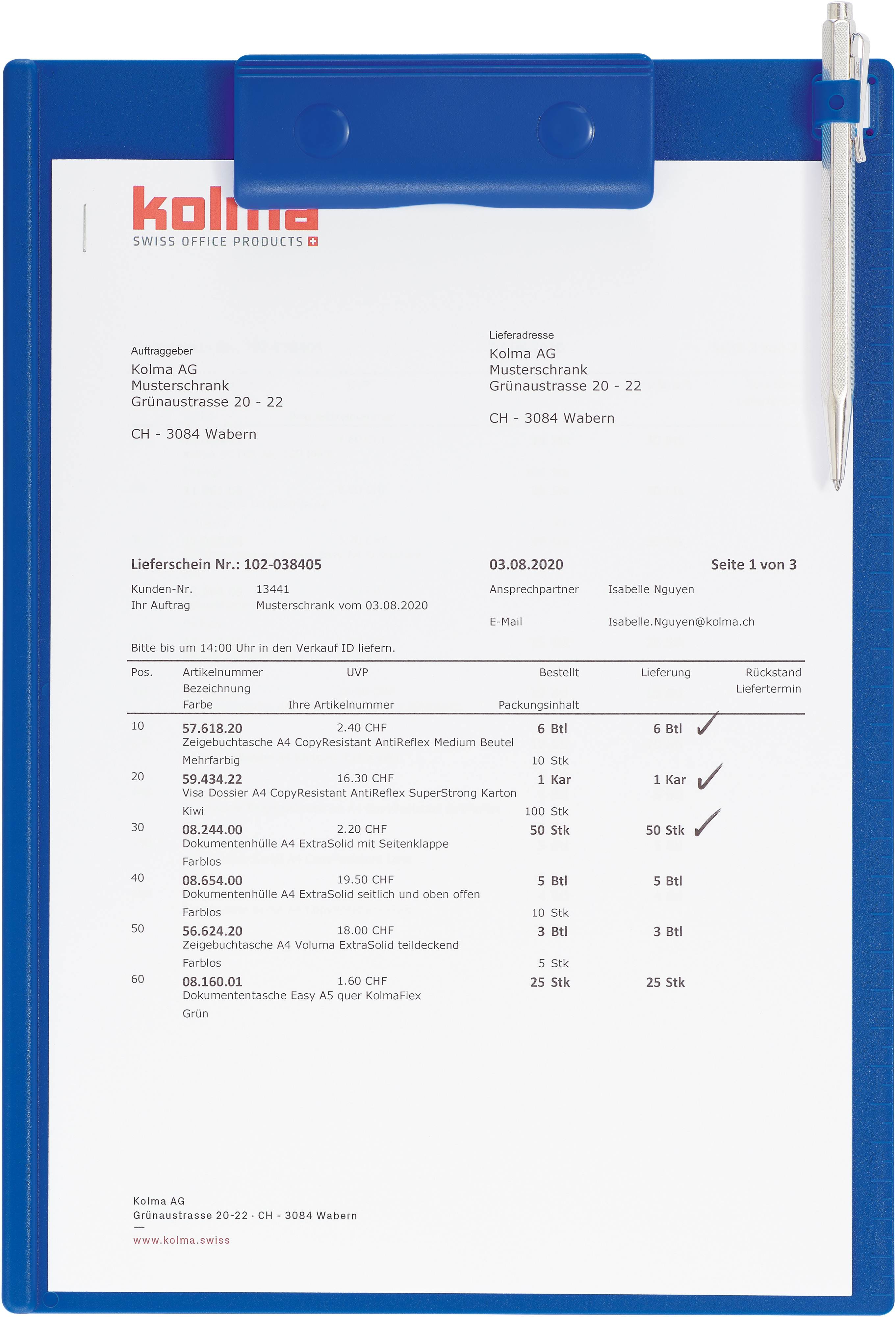 KOLMA Schreibplatte Paper Clip A4 06.004.35 blau