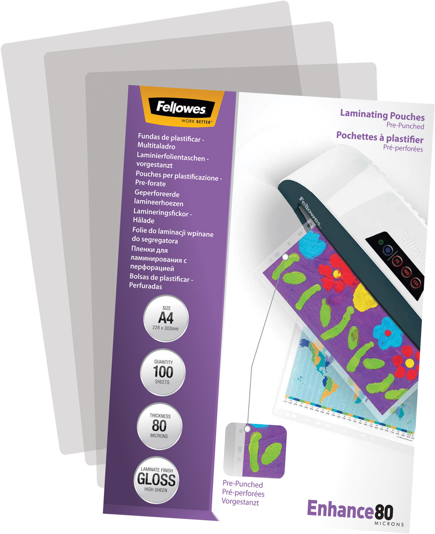 FELLOWES Laminierfolien Enhance 80g A4 5452502 gelocht 100 Stück