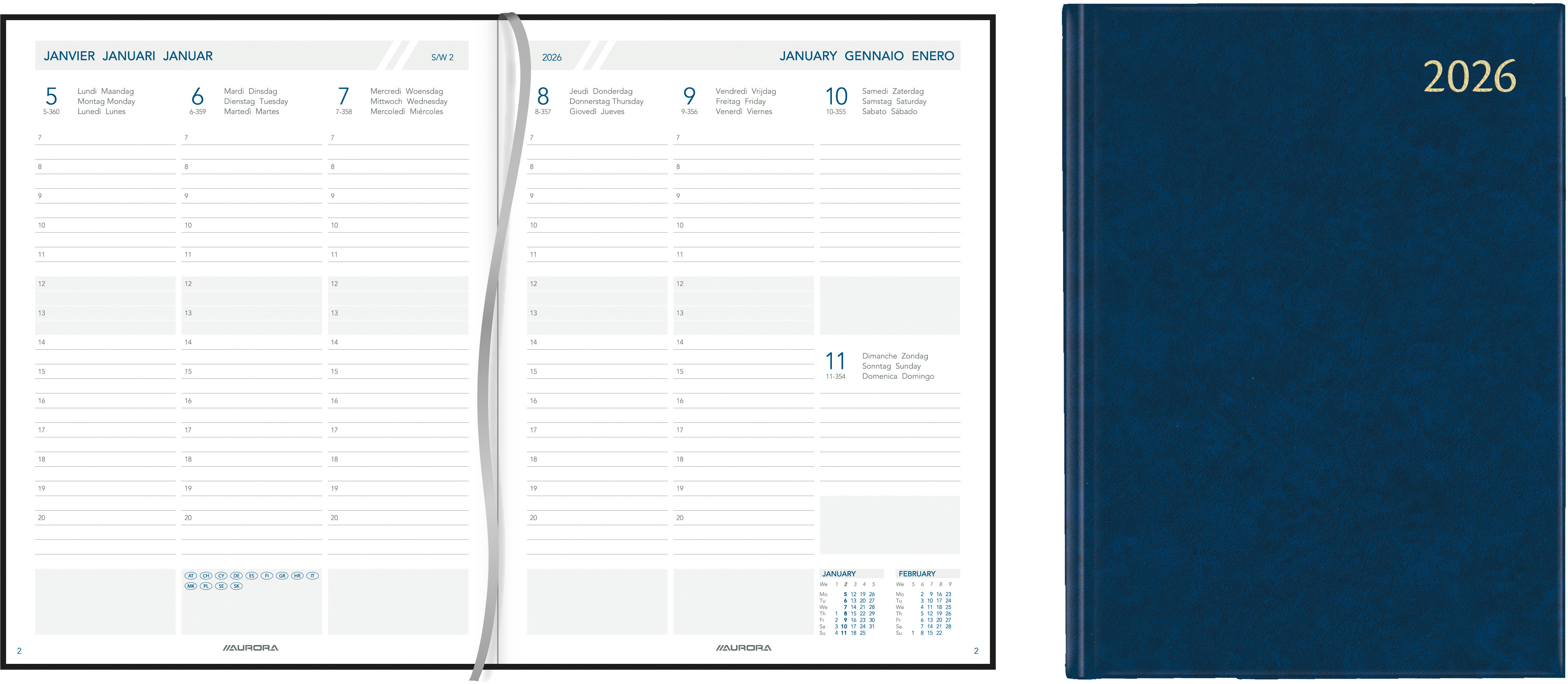 AURORA Agenda Florence Business 2026 2915B 1W/2S blau ML 15M 17.5x22.5cm