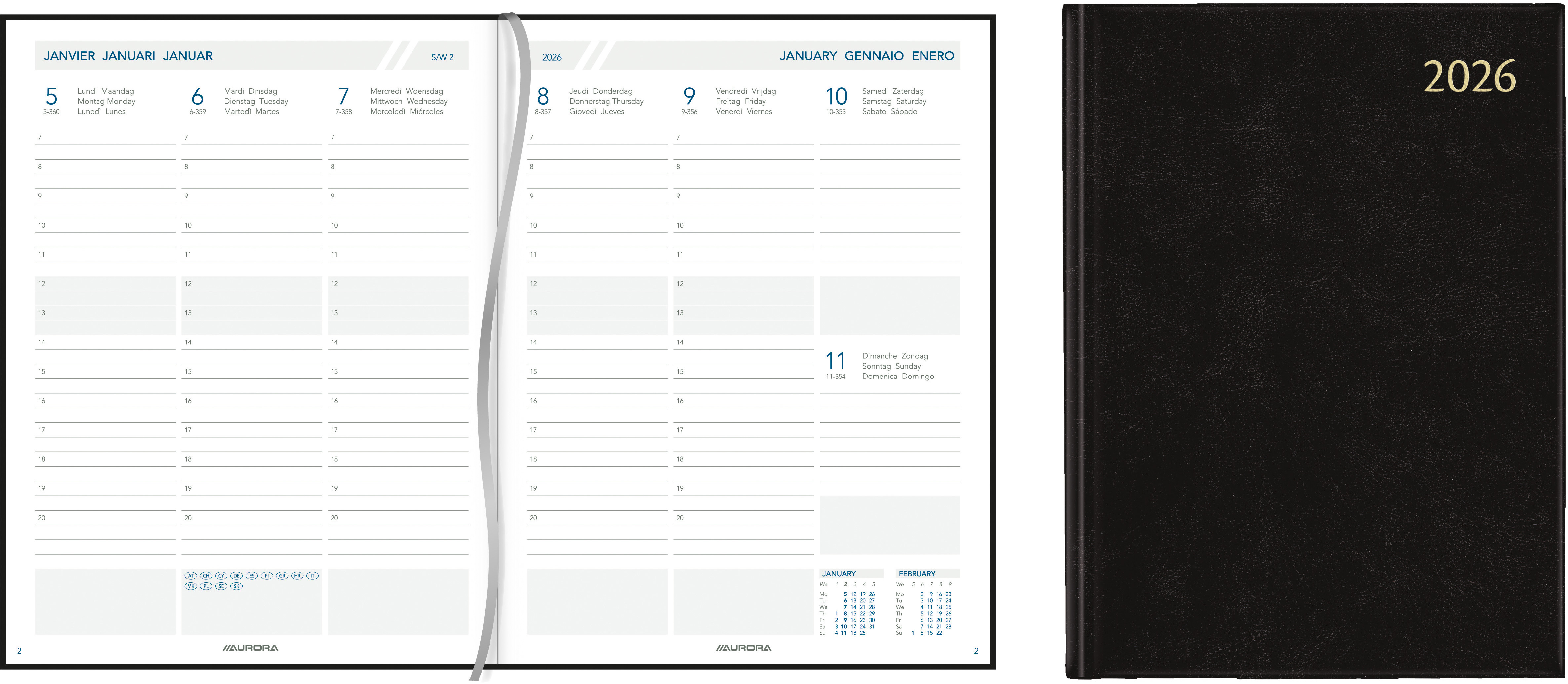 AURORA Agenda Florence Business 2026 2915Z 1W/2S sz ML 15M 17.5x22.5cm