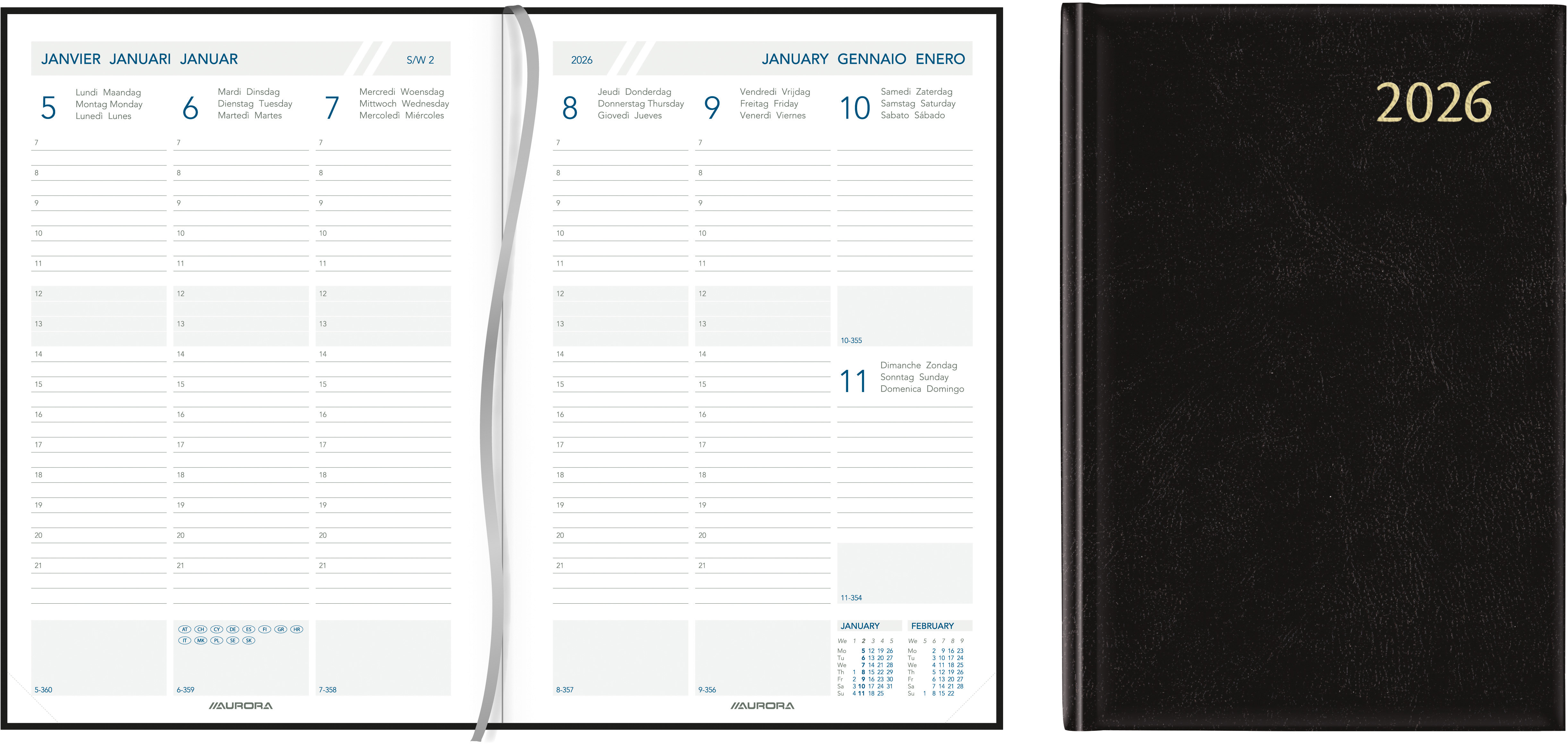 AURORA Agenda Florence Universe 2026 3415Z 1W/2S schwarz ML 14.5x21cm