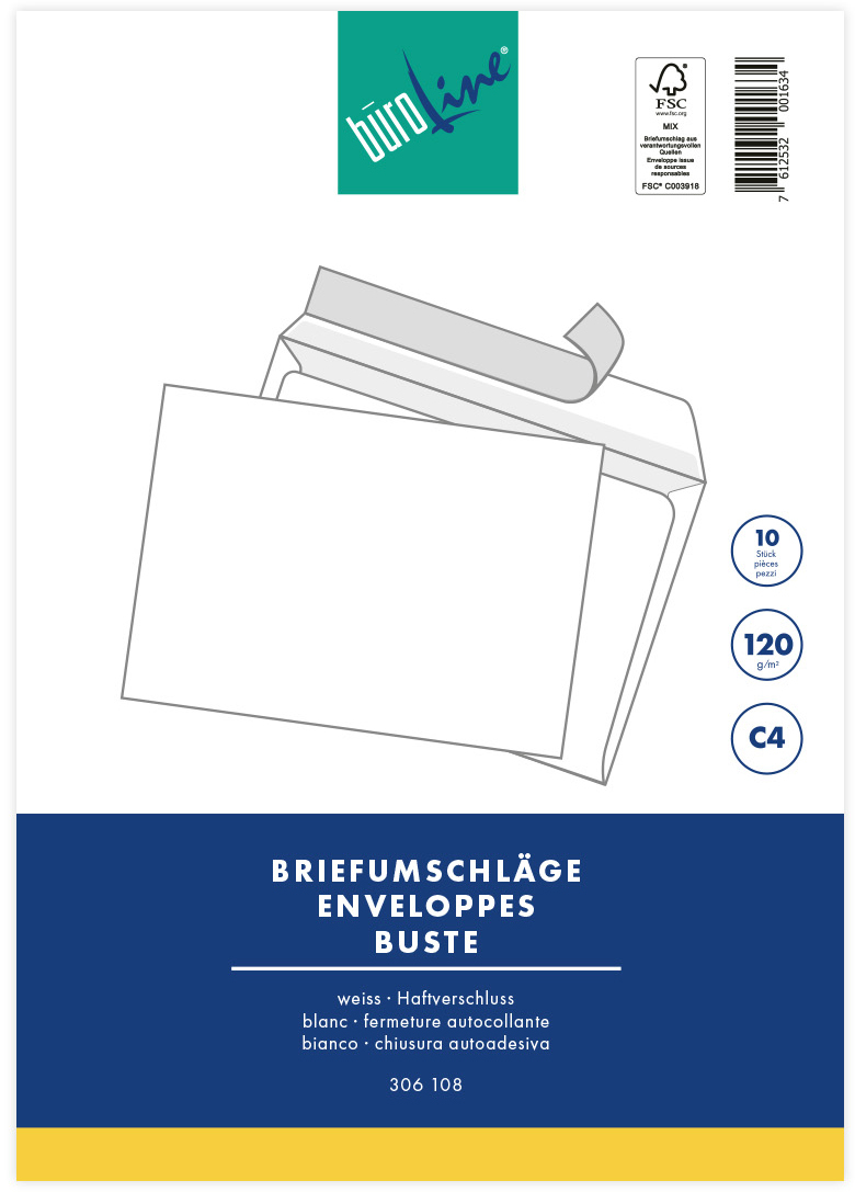 BÜROLINE Couvert o/Fenster C4 105352 120g, weiss 10 Stück