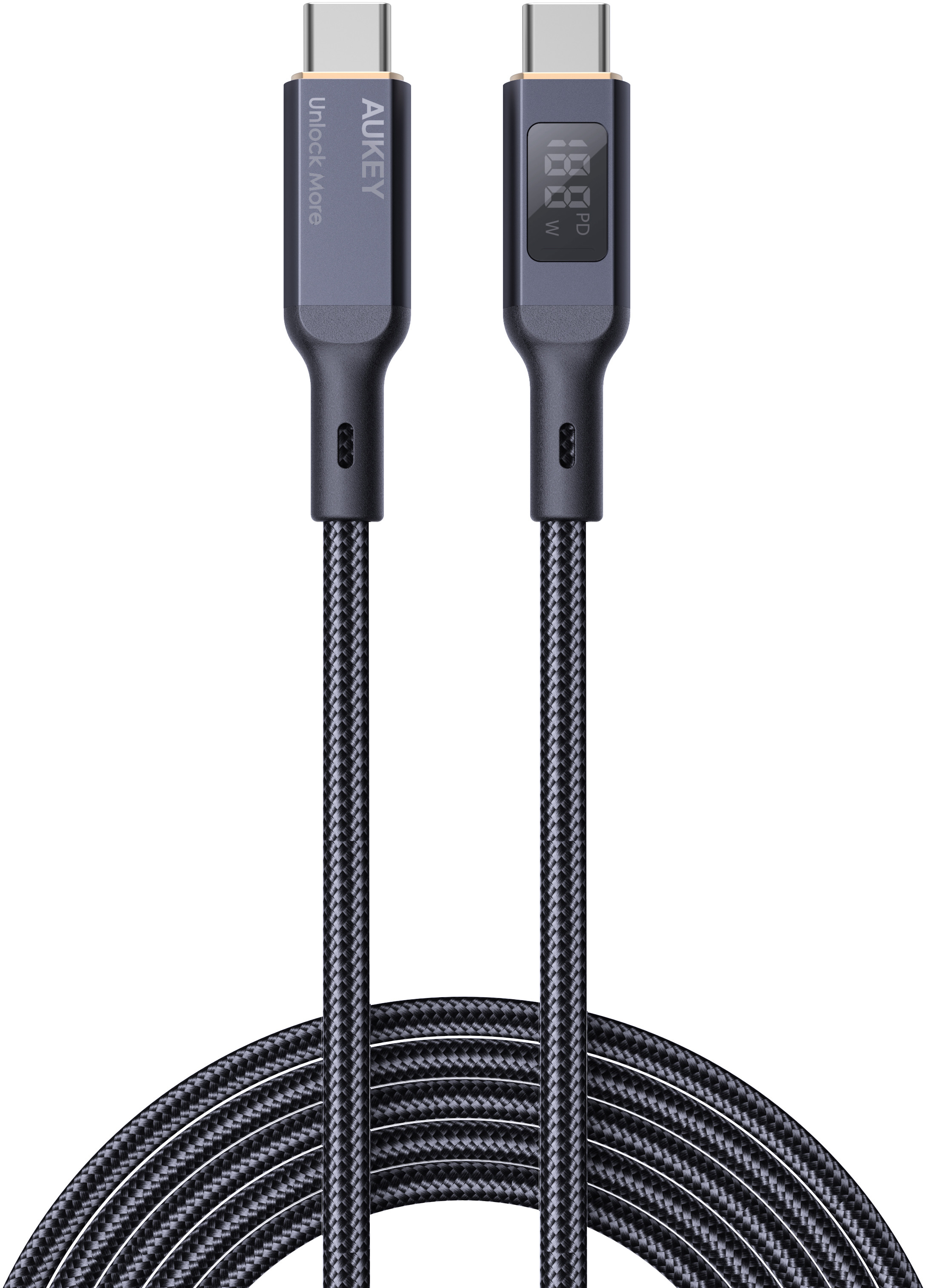 AUKEY Cable USB-C-to-C,LCD Display CB-MCC102 1.8m,Nylon Braided, 100W,Bl.