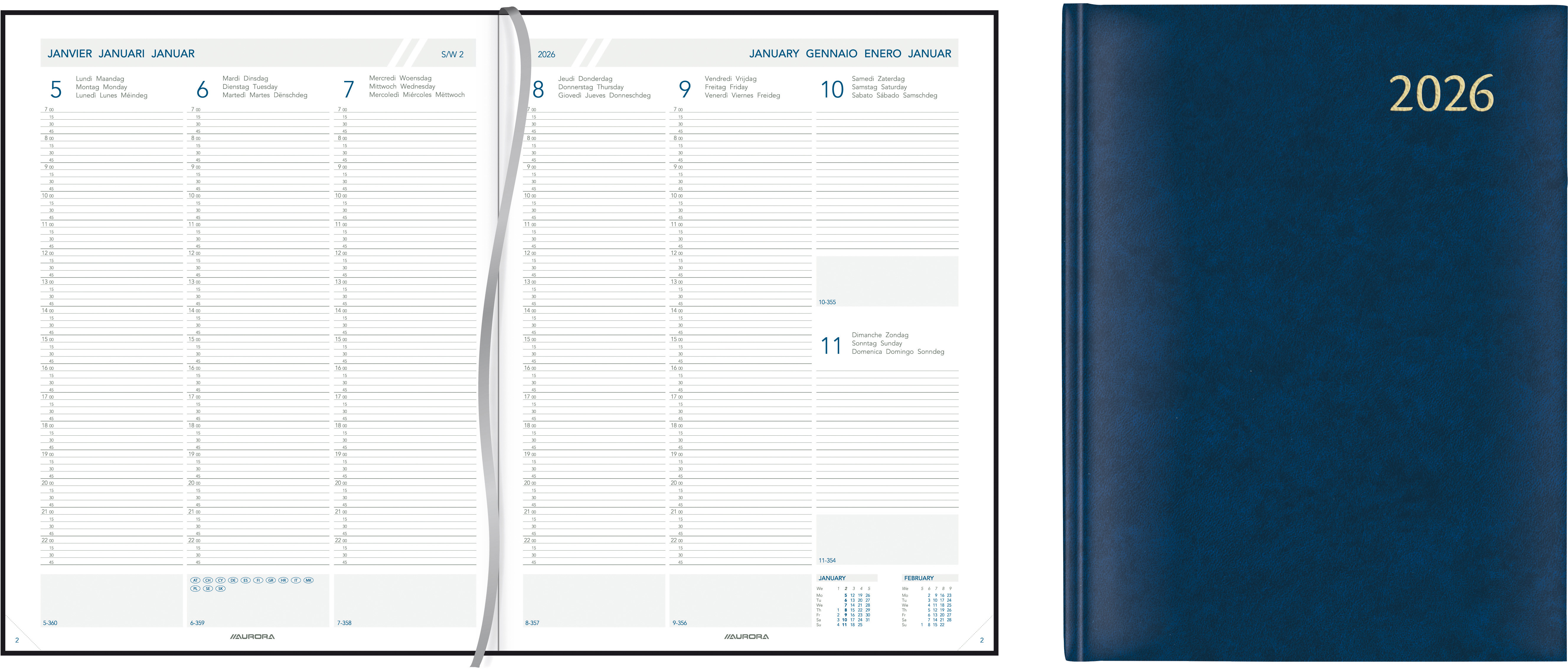 AURORA Agenda Florence PAW 2026 2715B 1W/2S blau ML 21x27cm