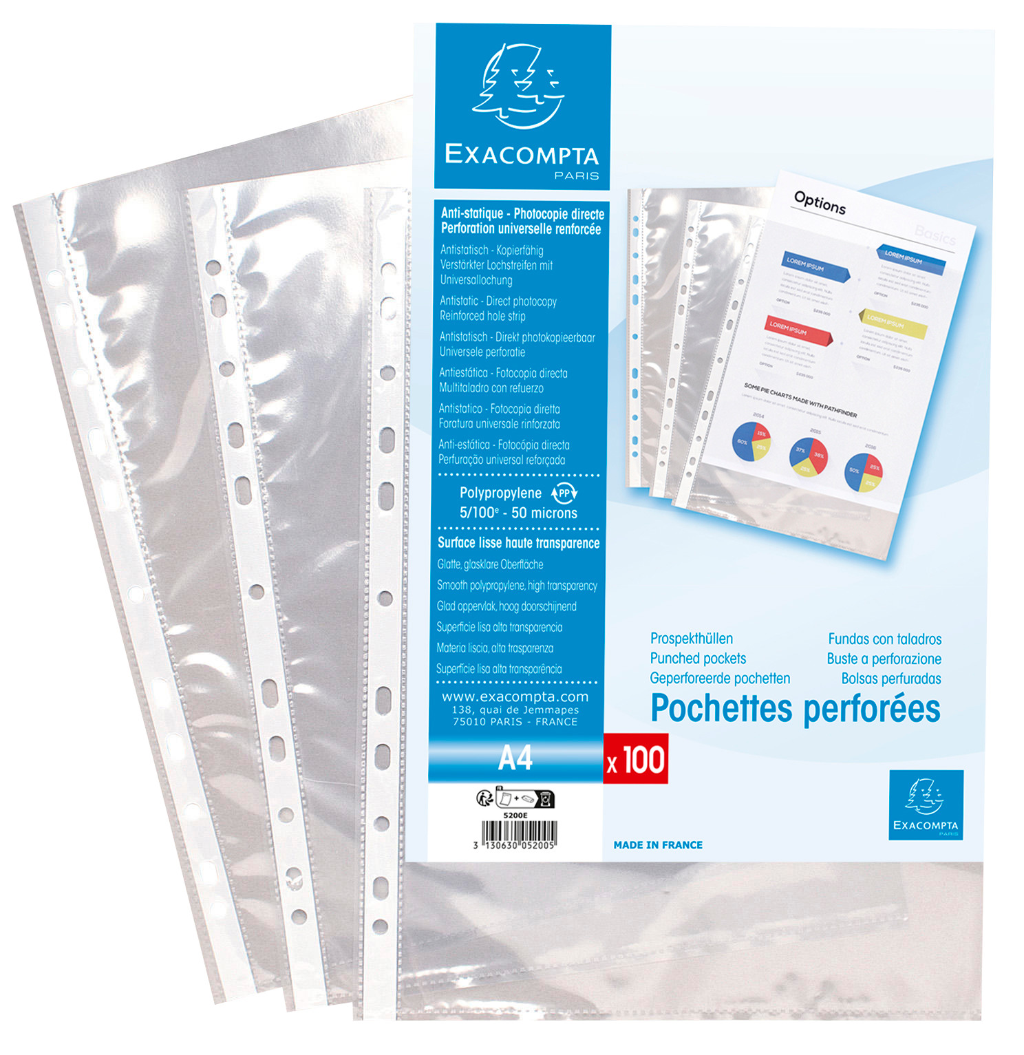 EXACOMPTA Zeigetaschen PP 60my A4 5200E transparent 100 Stück