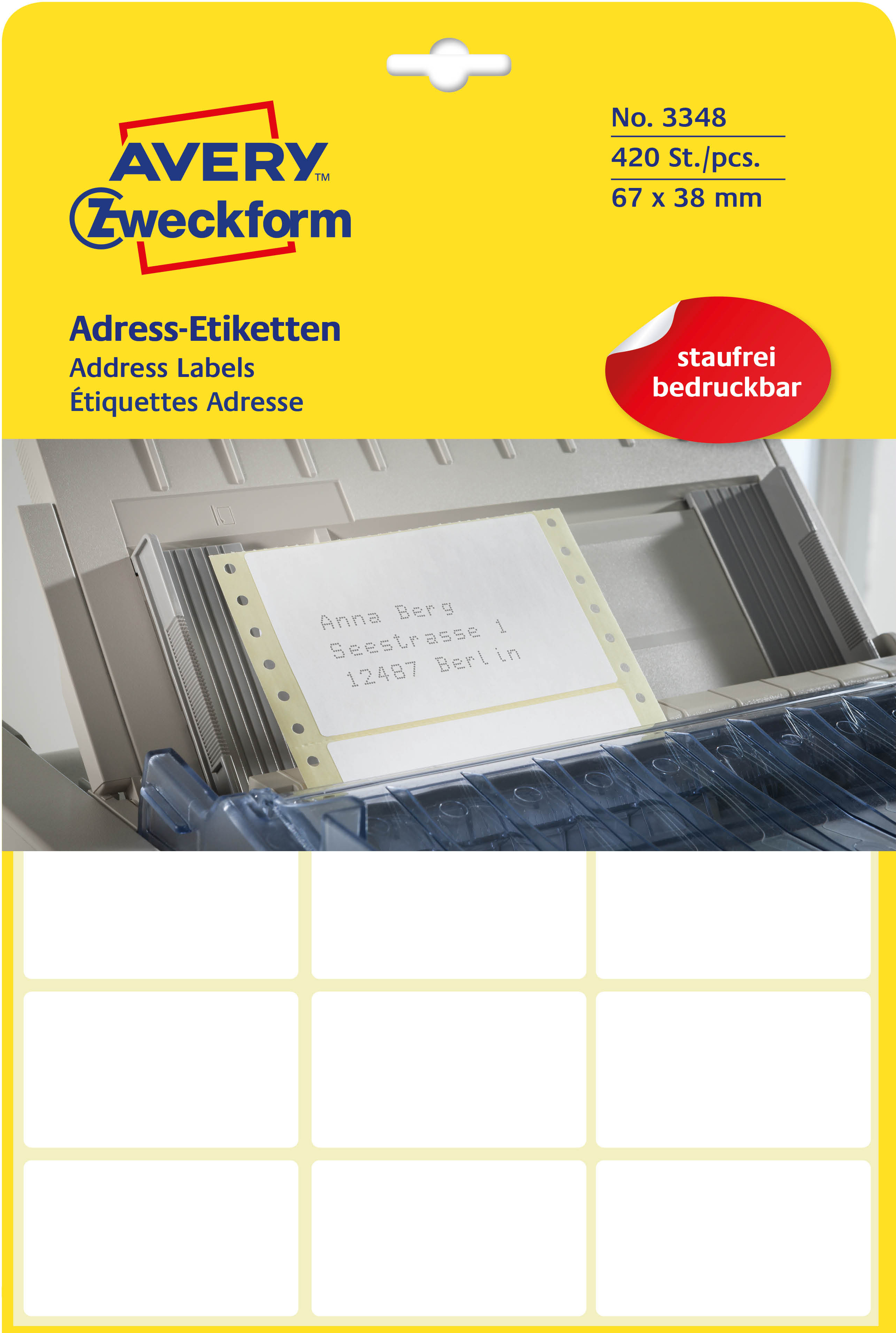 AVERY ZWECKFORM Adress-Etiketten 67x38mm 3348 weiss, permanent 20Bl./21Stk.