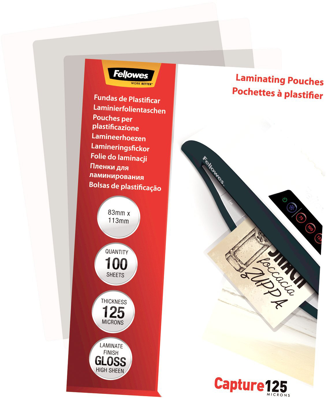 FELLOWES Folientasche 125mic 83x113mm 5307101 glossy 100 Stück