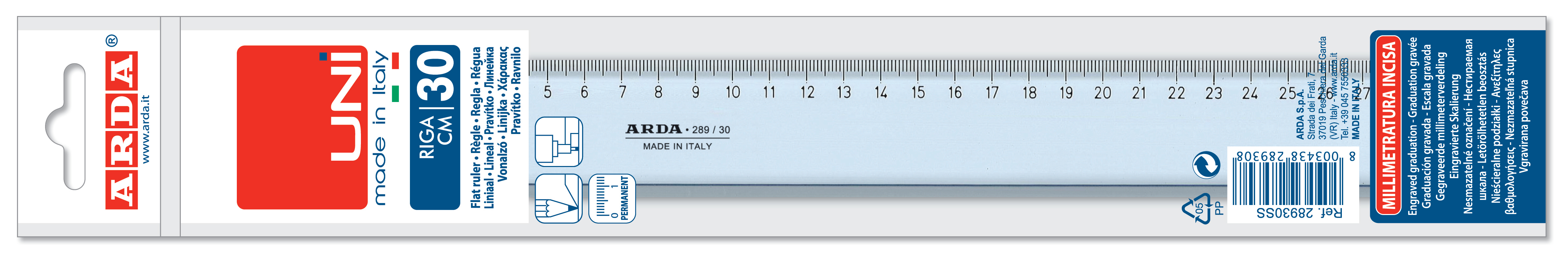 ARDA Massstab UNI 30cm 28930SS transparent