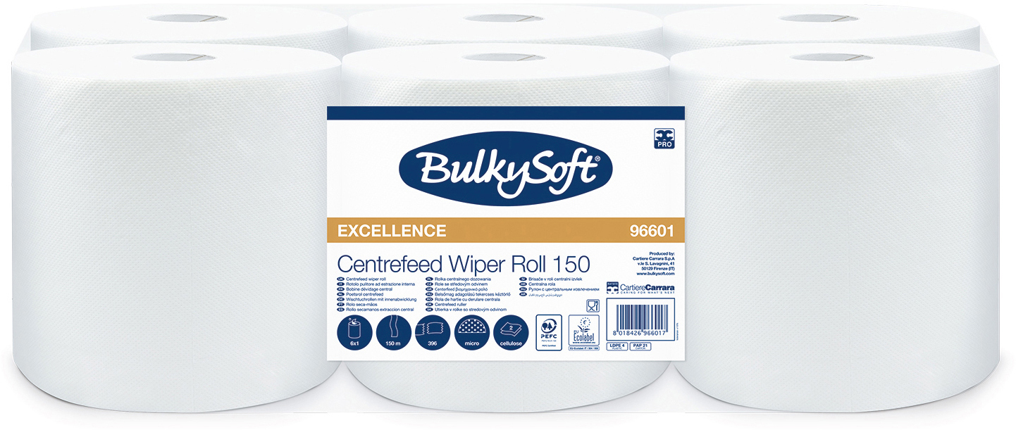 BULKYSOFT Putztuchrolle 2-lagig 19x38cm 26137 Midi, Premium weiss 6 Rollen