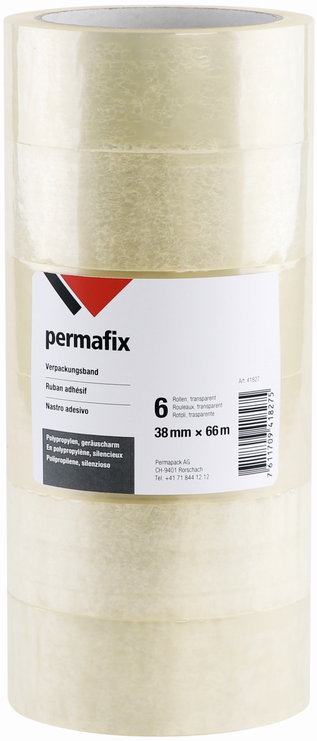 PERMAFIX Verpackungsband 41827 Transparent 38mmx66m 6Rollen
