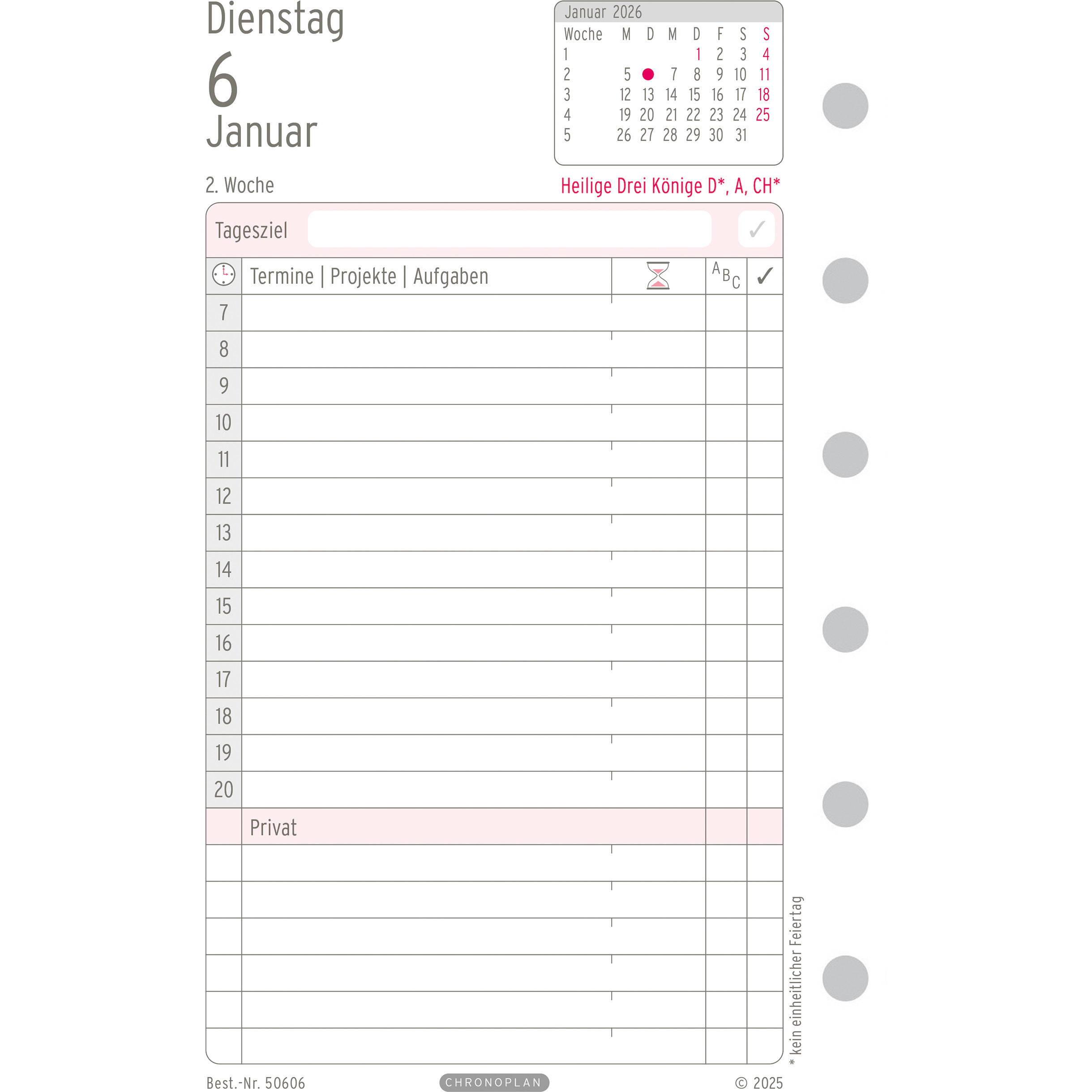 CHRONOPLAN Ersatz Tagesplan 2026 50606Z.26 1T/1S Mini
