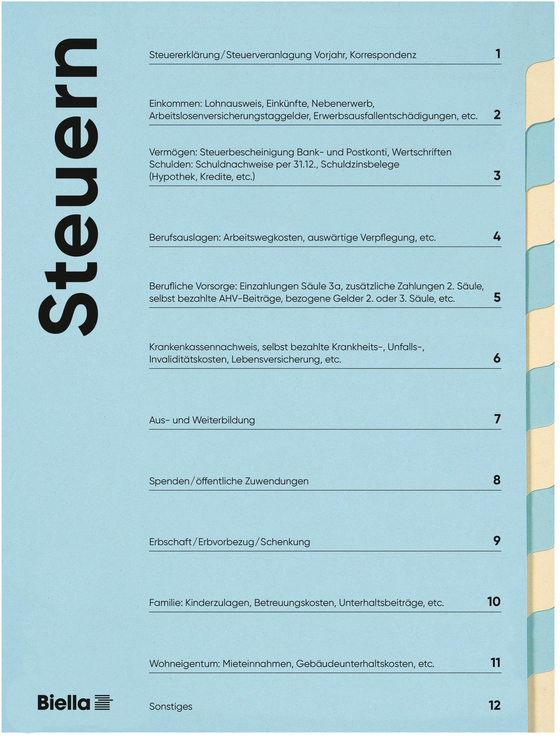 BIELLA Spezialmappe Steuern A4 326011290U deutsch 12 Fächer
