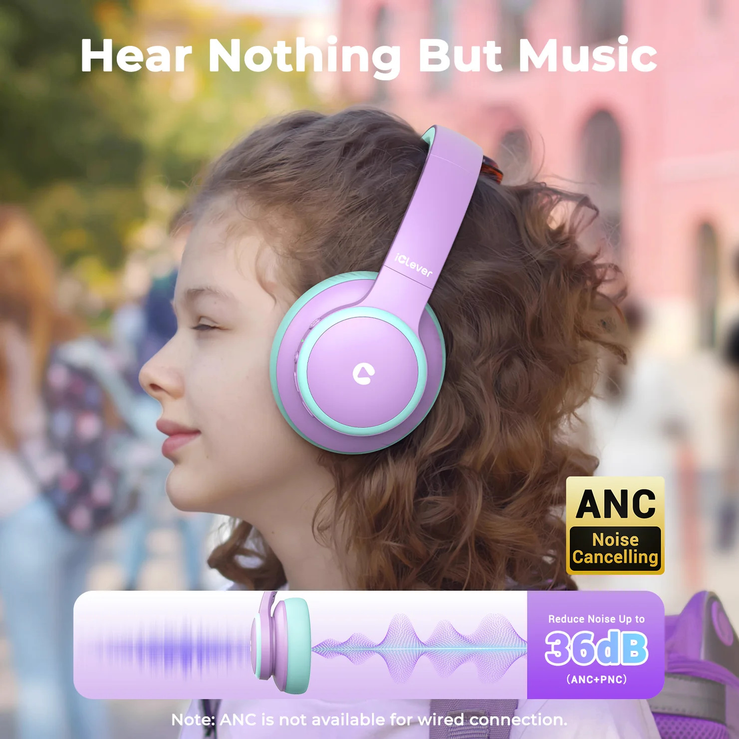 ICLEVER Active Noise Cancel Headphones C17-2083N-01 BTH26, BT, 60h, purple-green