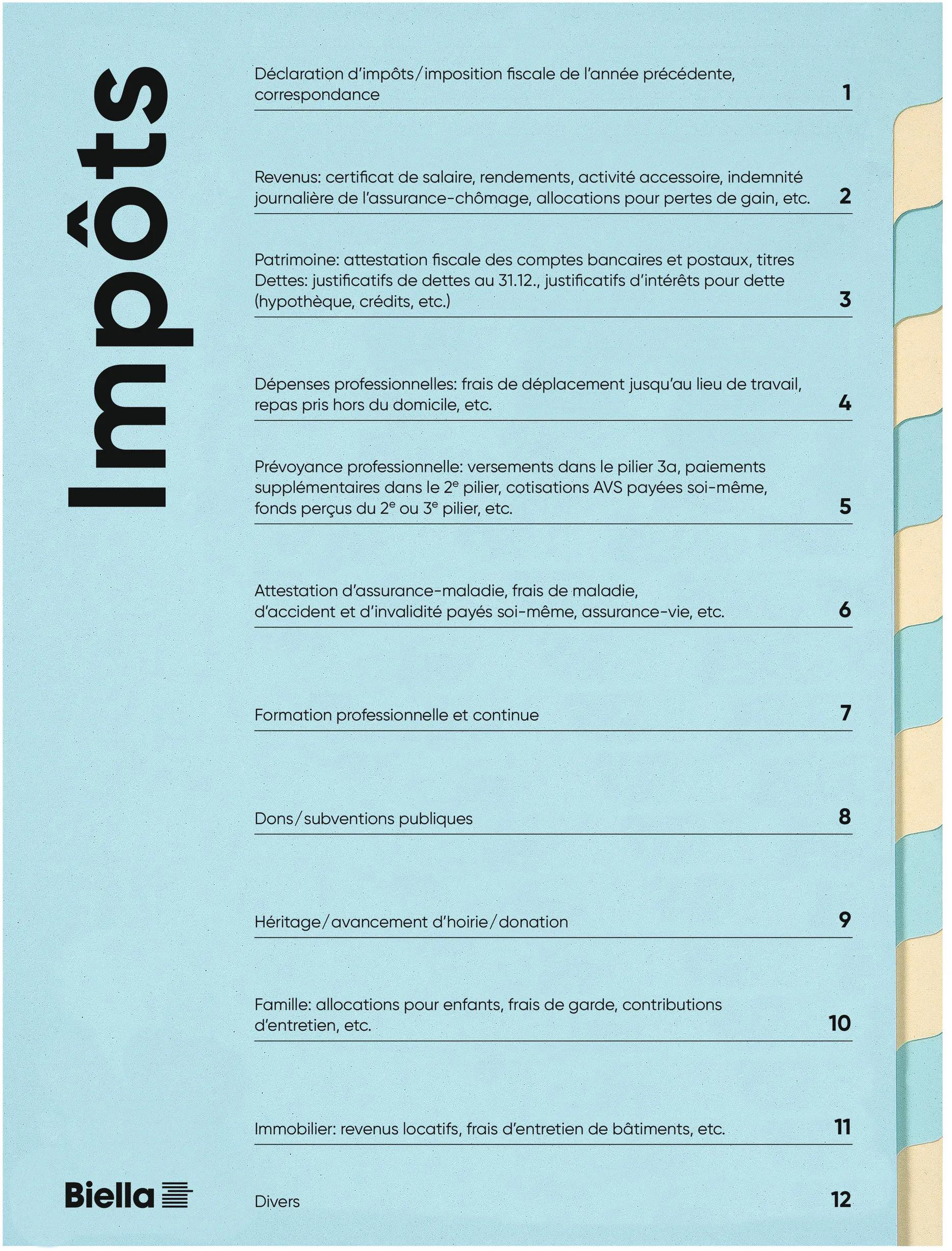 BIELLA Spezialmappe Steuern A4 326011291U französisch 12 Fächer