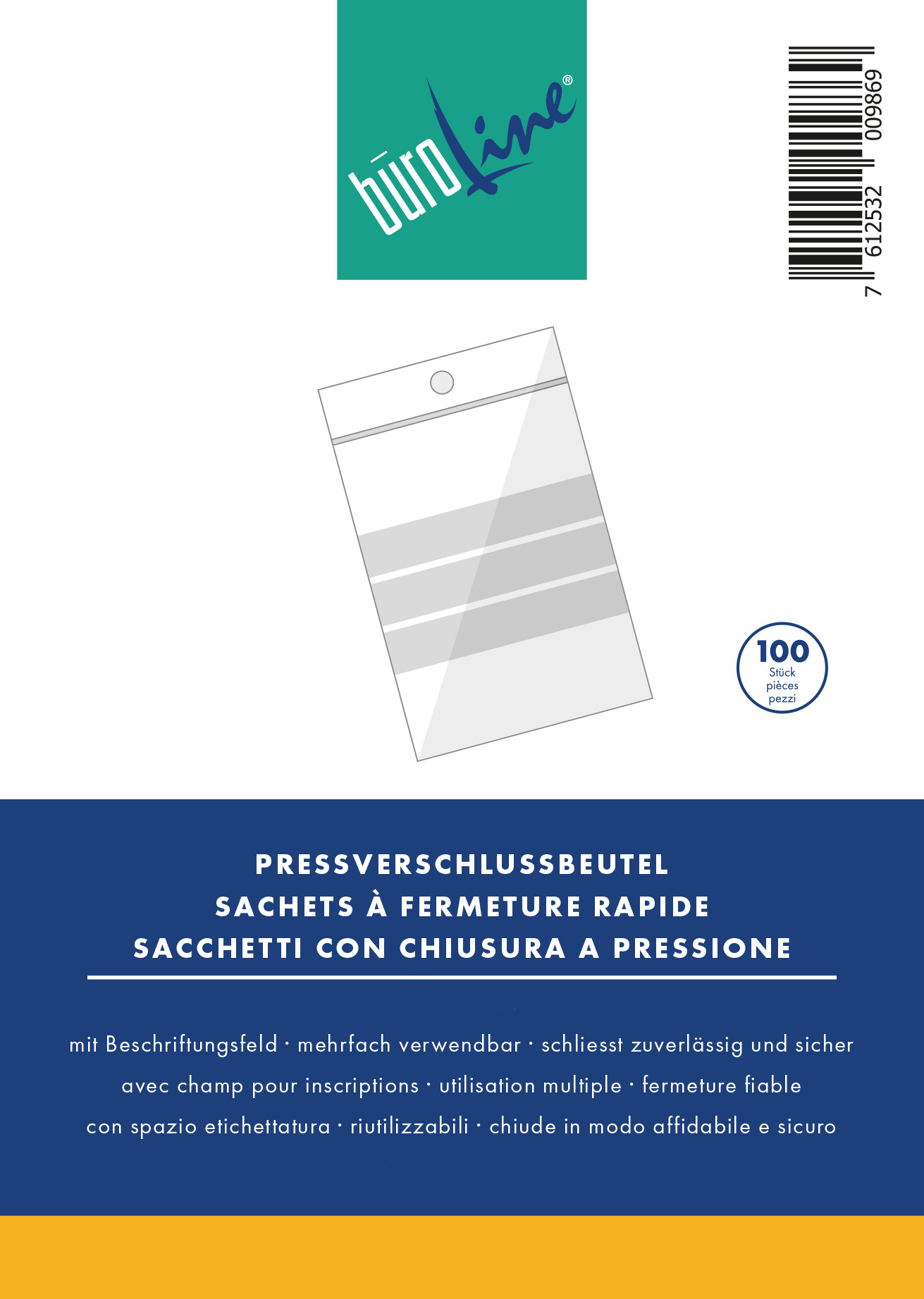 BÜROLINE Pressverschl. Beutel 220×305mm 422307 transp. 100 Stck.