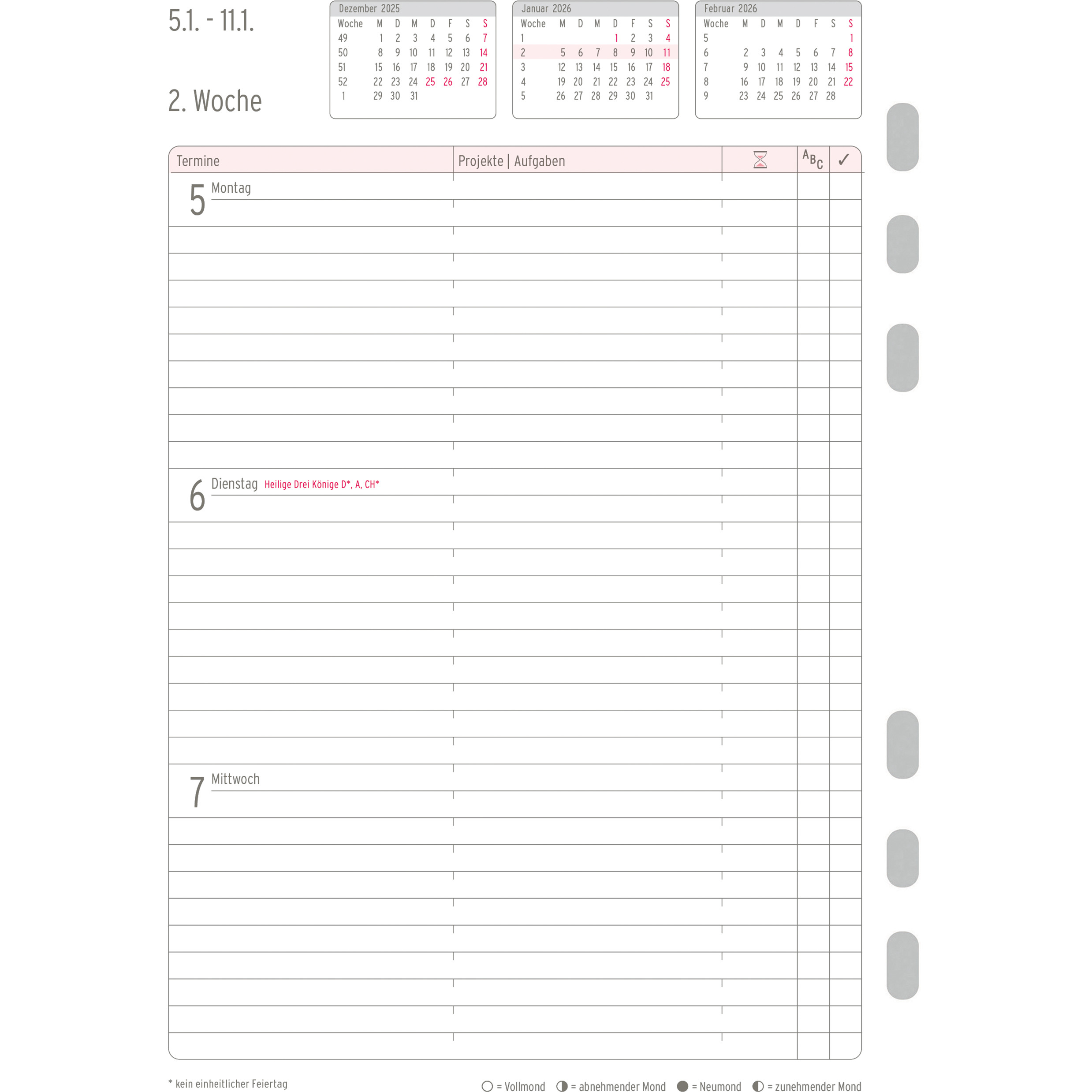 CHRONOPLAN Ersatz Wochenplan 2026 50576Z.26 1W/2S in Zeilen A5