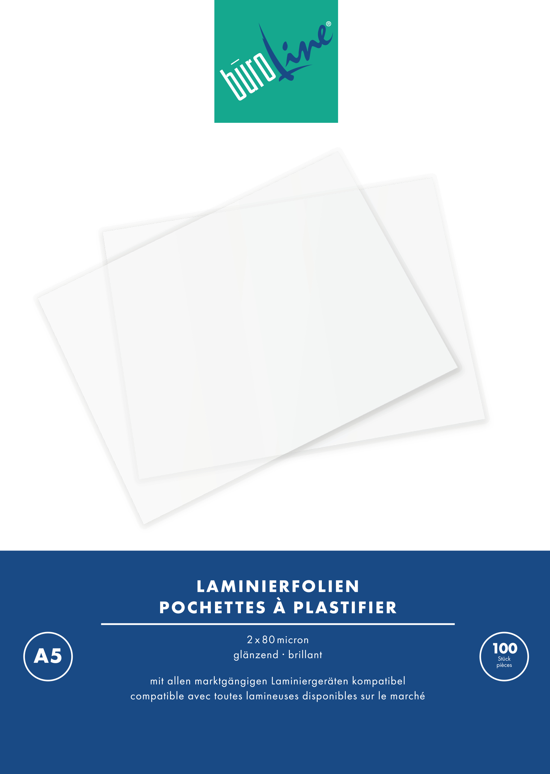 BÜROLINE Laminiertasche A5 47130000 glanz, 80my 100 Stück