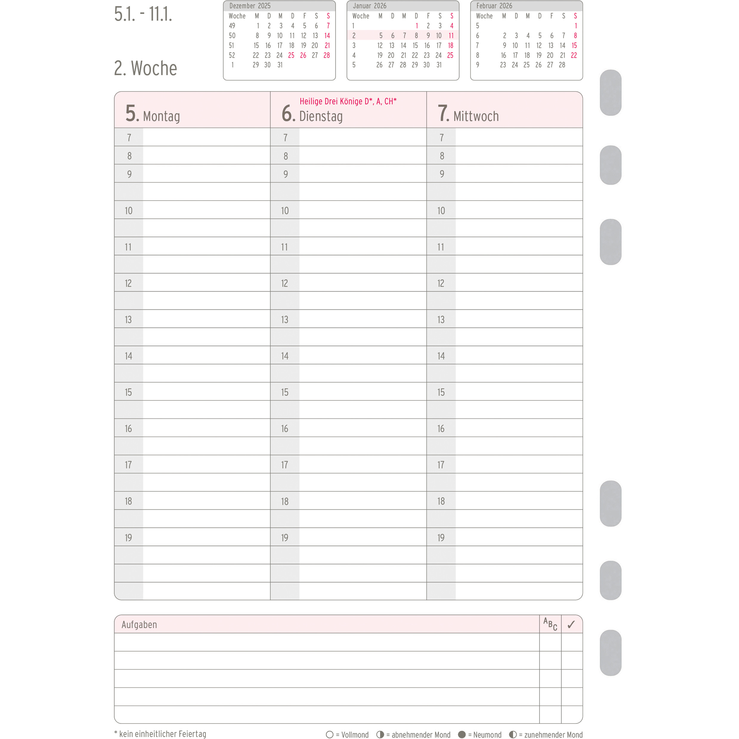 CHRONOPLAN Ersatz Wochenplan 2026 50236Z.26 1W/2S in Spalten A5