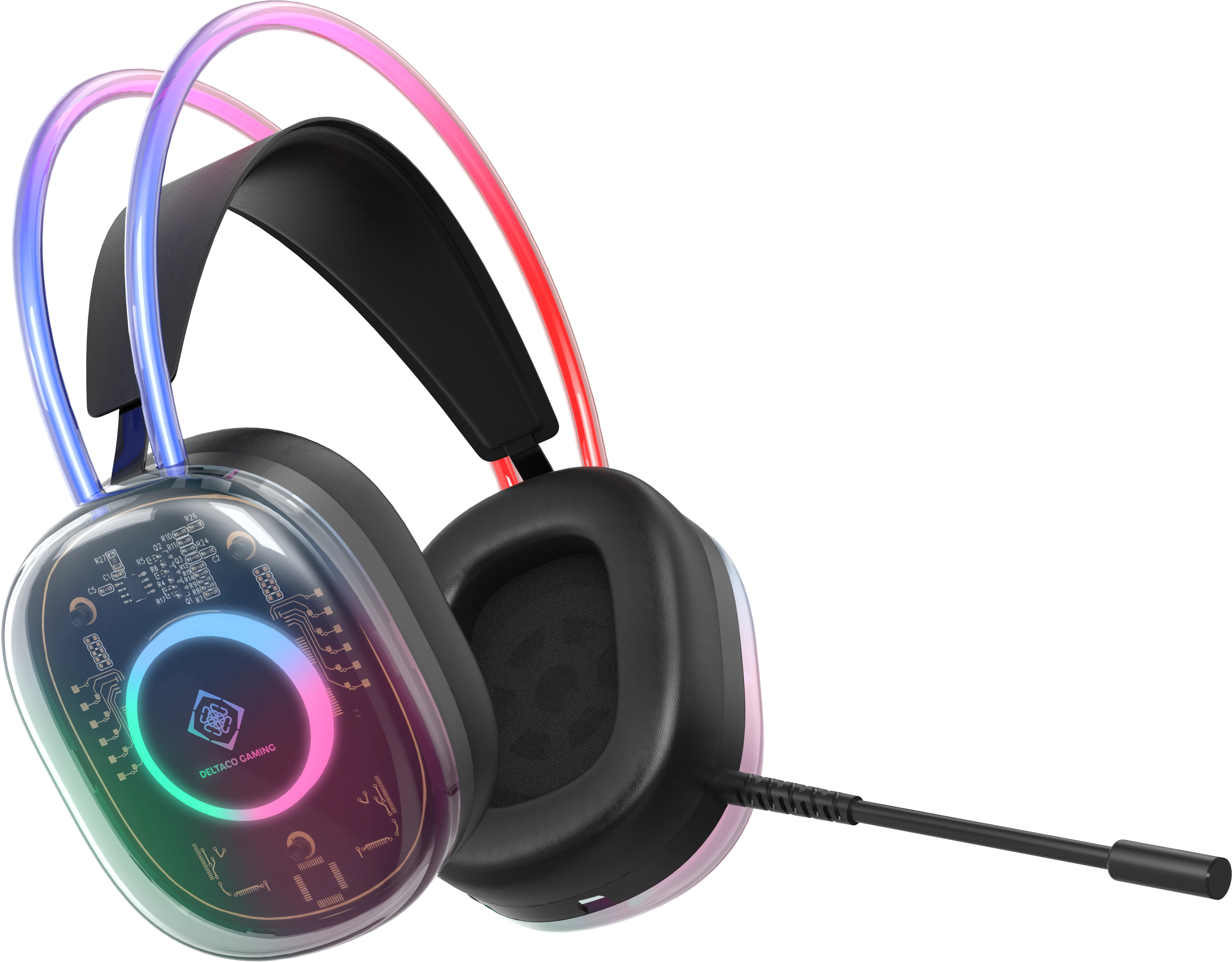 DELTACO GAMING Headset DH230 RGB GAM-186 Semi-transp.Headband,Earcups