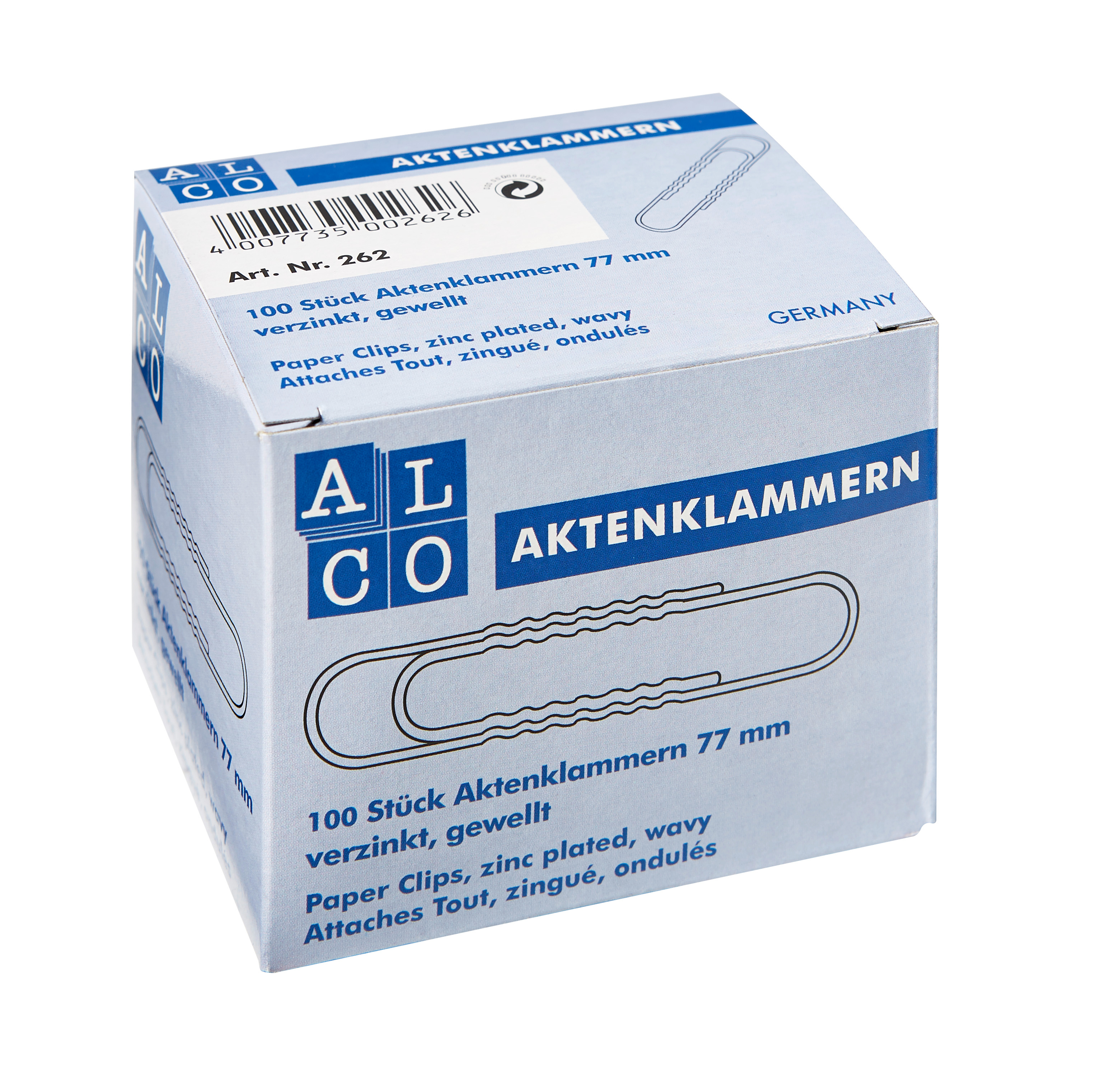 ALCO Büroklammern 77mm 262 verzinkt, gewellt 100 Stück