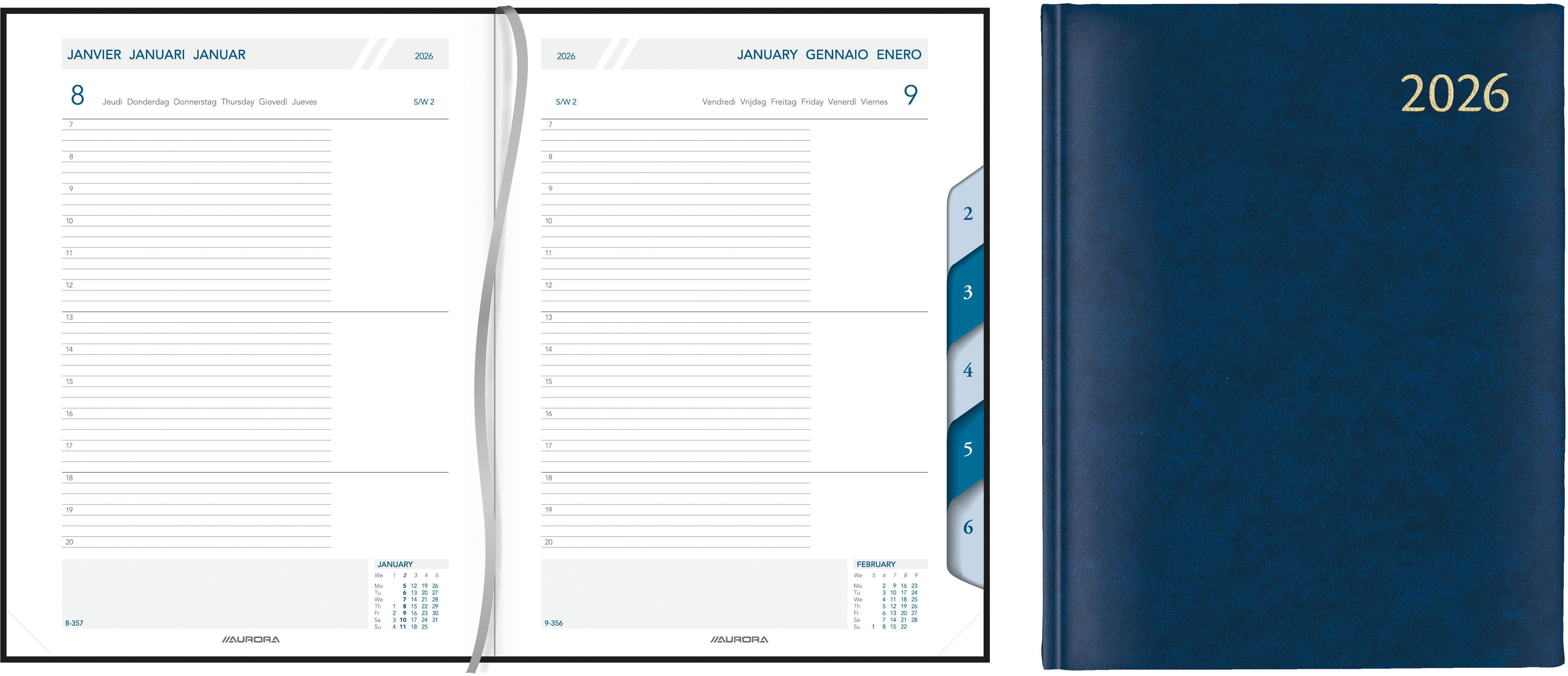 AURORA Agenda Florence Largo 2026 3115B 1T/1S blau ML 16.5x21cm