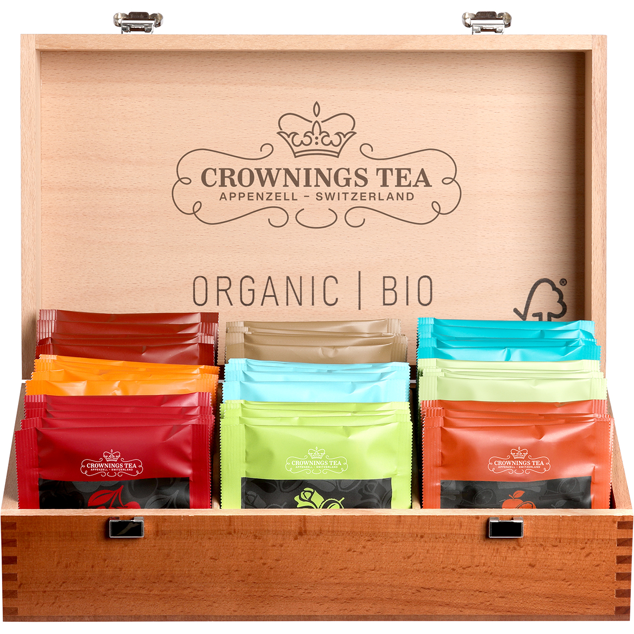 CROWNING'S Bio-Tee Holzkiste 106368 gefüllt mit 9 Sorten